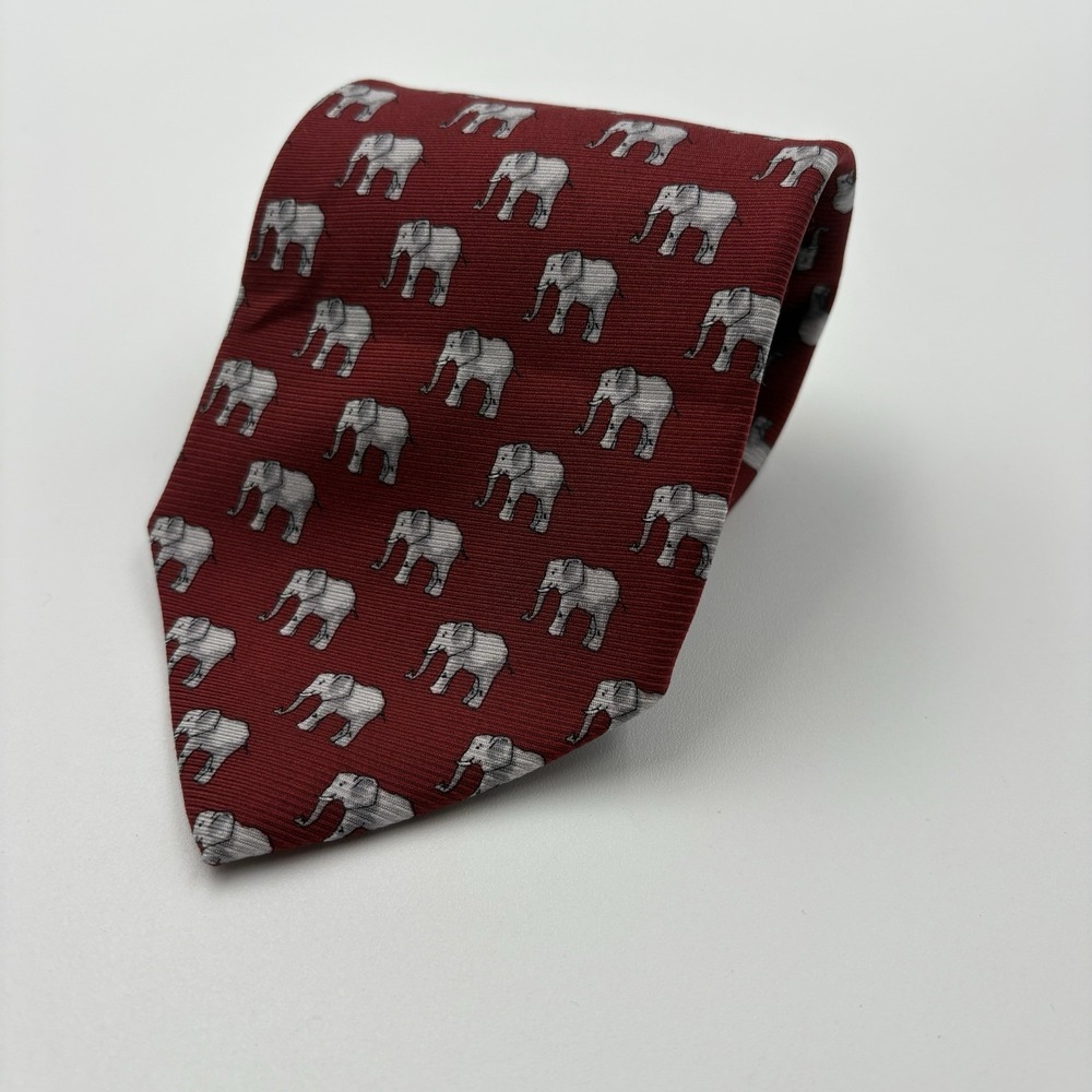 Southern Proper Red Elephant Print 100% Silk Necktie Mens Made in USA